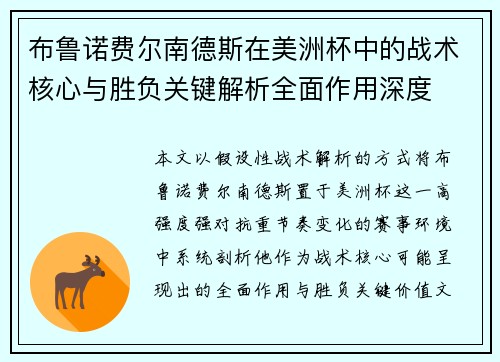 布鲁诺费尔南德斯在美洲杯中的战术核心与胜负关键解析全面作用深度